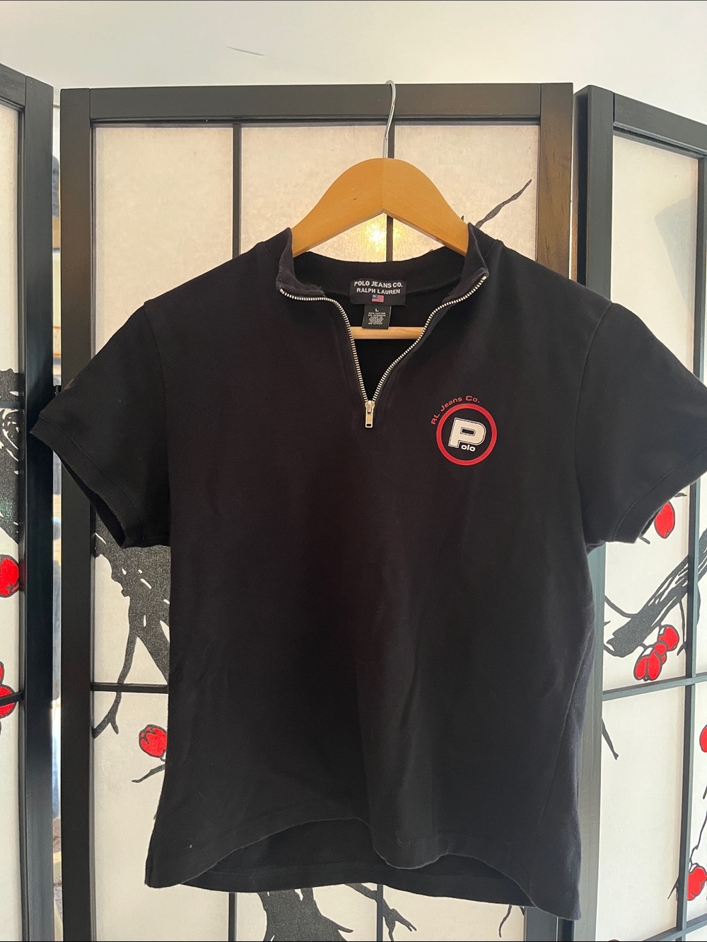 Preppy Y2K Polo by Ralph Lauren Zip Tee with Red Logo women’s Large